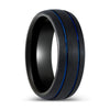 Monaco Domed Black Tungsten Wedding Ring with Two Blue Grooves - 6mm & 8mm