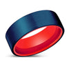 Nakos Flat Blue Brushed Tungsten Wedding Band with Red Inside - 6mm - 10mm