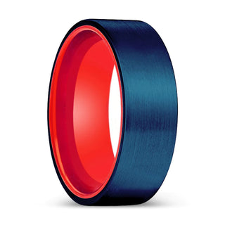 Nalo Flat Blue Brushed Tungsten Wedding Band with Red Inside - 6mm - 10mm - 6mm / 5 / Tungsten