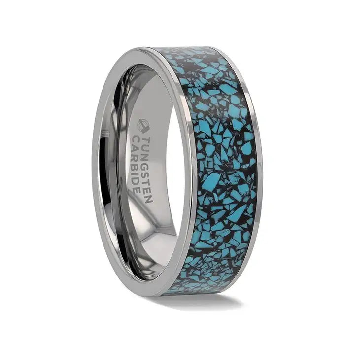 Tassos Crushed Turquoise Inlay Pipe cut Tungsten Wedding Band - 8mm