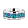 Titanium Polished Beveled Edge Ring with Blue Green Opal Inlay - 8mm