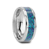 Titanium Polished Beveled Edge Ring with Blue Green Opal Inlay - 8mm