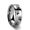 Track Bear Paw Print Ring Engraved Flat Tungsten - 4mm - 12mm