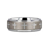 Babylon tungsten ring with raised center and engraved crosses, detail view