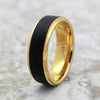 Elidius Black Tungsten Ring Yellow Gold Plated Stepped Edges and Inside - 6mm & 8mm