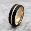 Durham Black Tungsten Ring Beveled Yellow Gold Center Groove - 6mm & 8mm