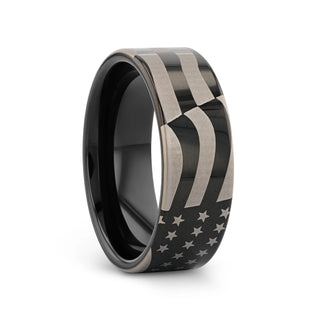 Boreas U.S. Flag Patriot Engraved Polished Flat Black Tungsten Wedding Ring 6mm - 12mm - 6mm / 5