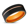 Stylianos Black Brushed Tungsten Ring Rose Gold Offset Groove Orange Inner - 8mm