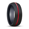 Makondo Black Domed Tungsten Wedding Ring Red Grooved Center - 6mm & 8mm