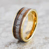 Dominy Tungsten Ring Whiskey Barrel Deer Antler Ring Yellow Gold Inner 6mm & 8MM
