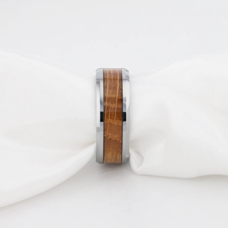 Rex Beveled Tungsten Men's Wedding Band Made From Genuine Whiskey Barrels - 8mm