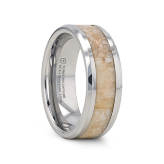 Tungsten Wedding Ring White Dinosaur Bone Inlay Beveled Polished Finish - 4mm & 8mm - 8mm / 5 / Tungsten