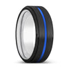 Marion Mens Black Tungsten Wedding Band Stepped Edges Blue Groove - 8mm