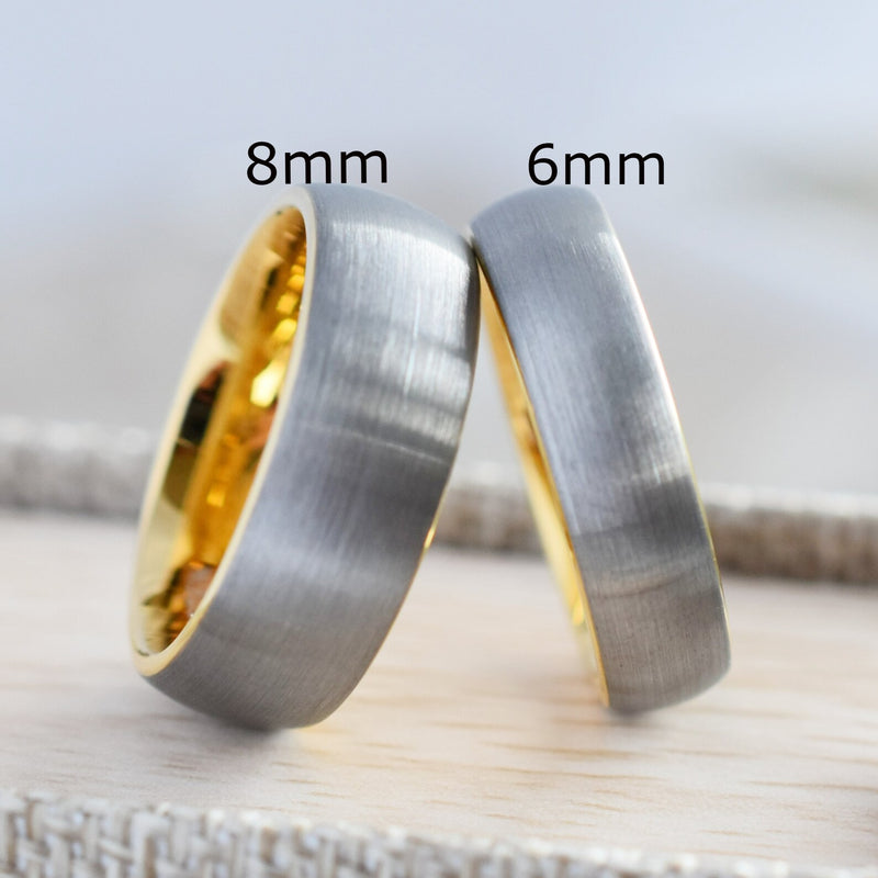 CLIO Domed Tungsten Ring 18K Yellow Gold Plated Brushed Comfort Fit 6mm - 8mm