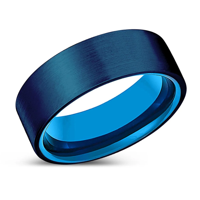 Dinos Blue Brushed Flat Tungsten Carbide Wedding Band - 6mm - 10mm