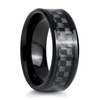 Ptah black tungsten ring with carbon fiber inlay, front view