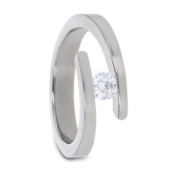 Eva Tension Set Women's Titanium Diamond Wedding Ring - 4mm