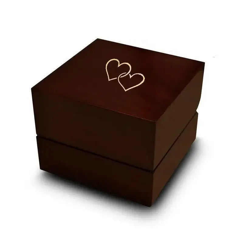 Meroe dark wood ring box with engraved double heart symbol