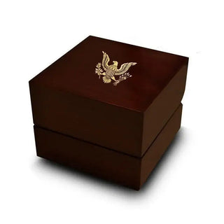 Capernaum Chocolate Dark Wood Ring Box with Engraved Flying Eagle Emblem - Standard