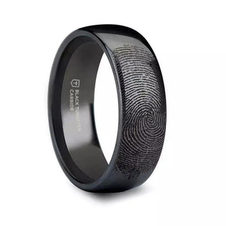 Byblos Unisex Domed Black Tungsten Ring with Custom Fingerprint Engraving - 4mm to 12mm - 2.50 / 4mm / Black