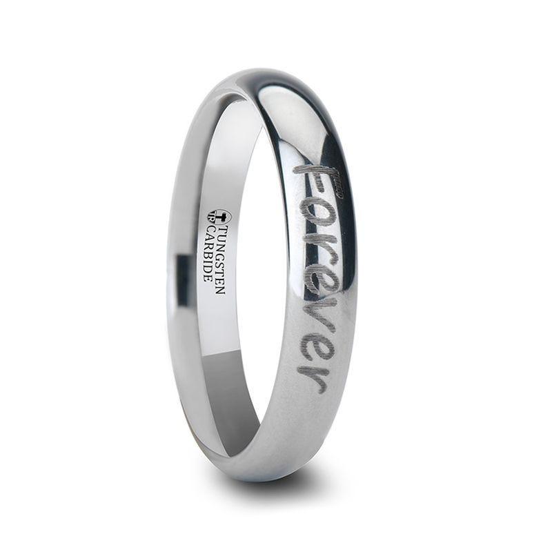 Antioch tungsten ring with handwriting engraving, slim width side view