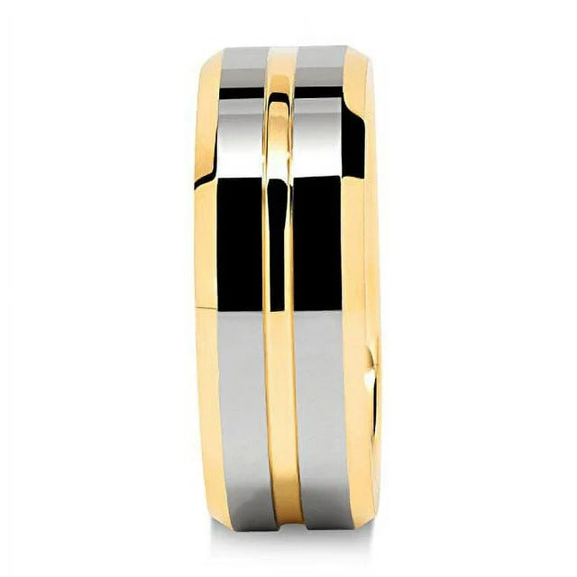 Tungsten Rings for Mens Two Tone Gold Wedding Bands Silver Polished Finish - 8mm