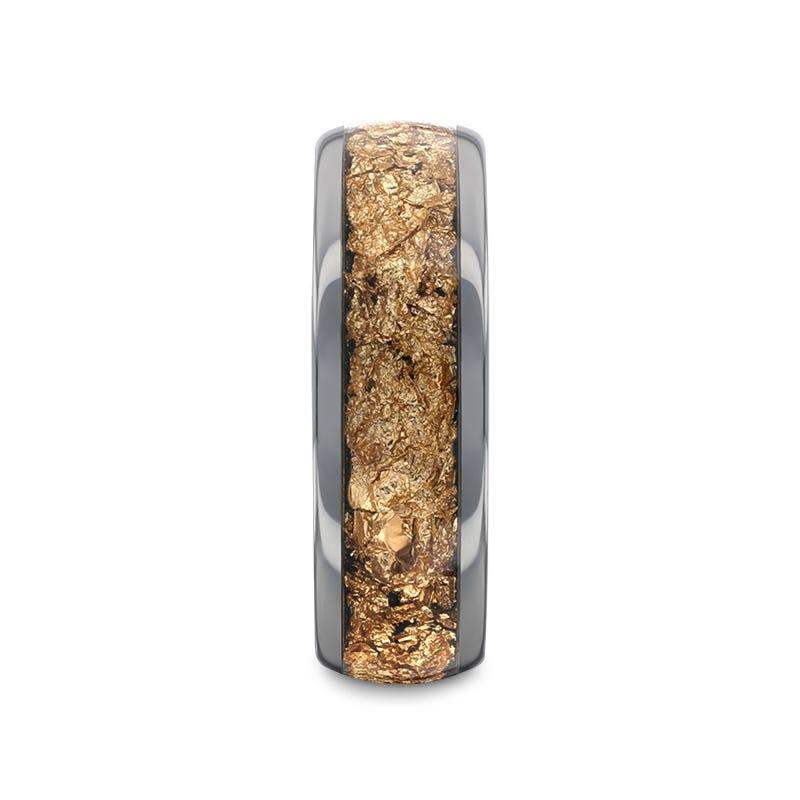 Xerxes tungsten gold flakes ring, front view