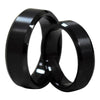 Mercer matching wedding ring set – black tungsten with brushed center and polished beveled edges