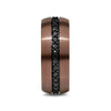 Ramses 8mm espresso tungsten ring showing the row of black sapphires