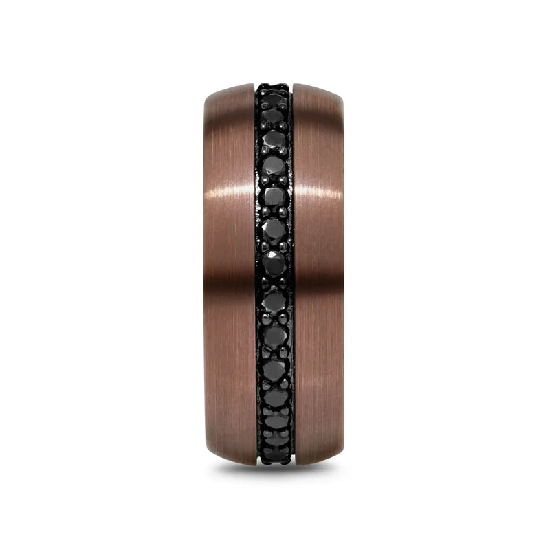 Ramses espresso tungsten carbide ring with black sapphire inlay