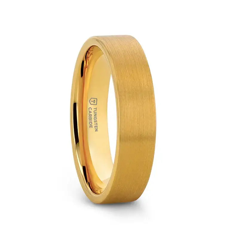 Ithaca gold-plated brushed tungsten ring, close-up texture