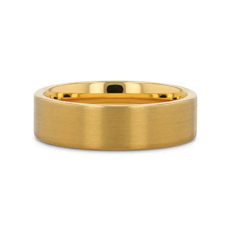 Ithaca gold-plated brushed tungsten ring, width comparison