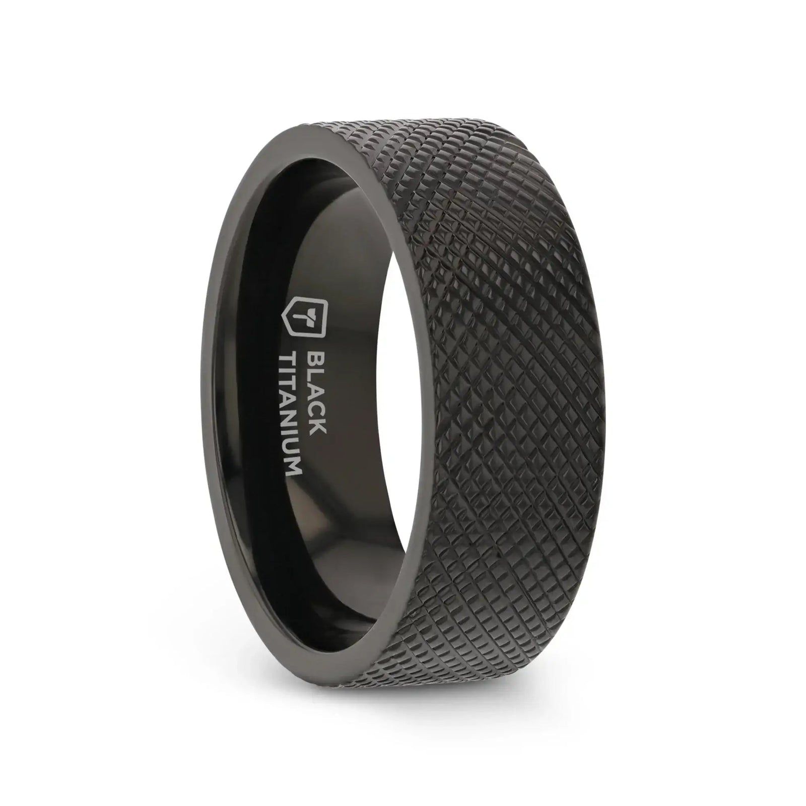 MIDNIGHT Flat Black Titanium Ring with Knurled Finish