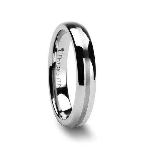 GALIDO Domed Polished Tungsten Wedding Band with Brushed Stripe Center 4mm - 12mm