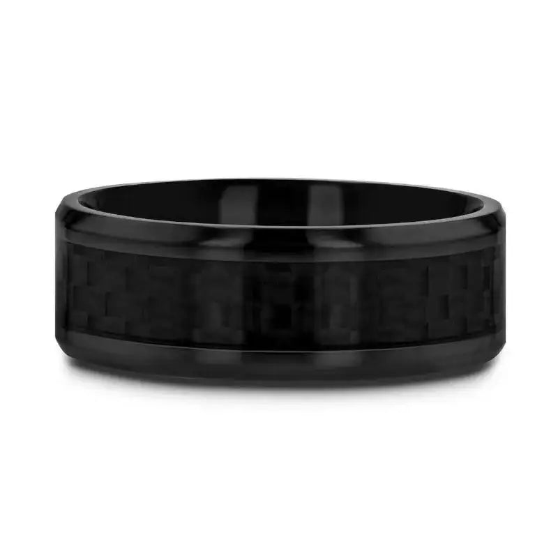 Hyperion black titanium carbon fiber ring, flat lay