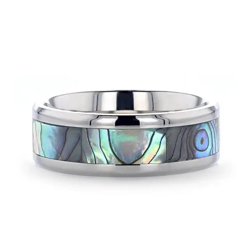 Thalassa titanium mother of pearl ring, flat lay
