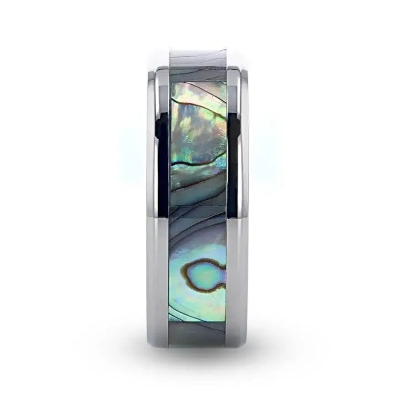 Thalassa titanium mother of pearl ring, side view