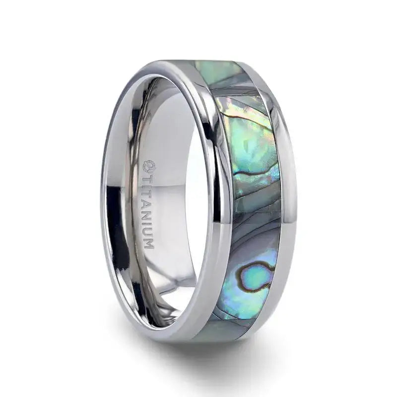 Thalassa titanium mother of pearl ring, side view