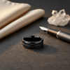 Sobek black titanium ring with white CZ eternity row, detail view