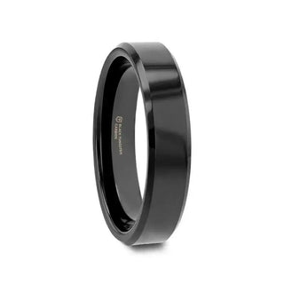 Sidon Unisex Beveled Black Tungsten Wedding Band High Polish- 4mm- 10mm - 2.50 / 4mm / Black