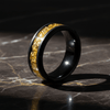 Atum black tungsten ring with gold foil inlay, detail view