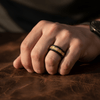 Atum black tungsten ring with gold foil inlay, side view