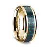 14K Yellow Gold Wedding Ring w/ Black & Green Carbon Fiber Inlay Beveled Edges - 8 mm