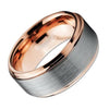 18K Rose Gold Inlaid Tungsten Ring With Stepped Edges Brushed Finished Center - 10mm