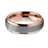 18K Rose Gold Inlaid Tungsten Wedding Band w/ Stepped Edges Brushed Center- 6mm
