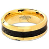 18K Yellow Gold Plated Tungsten Ring Beveled Edges With Black Carbon Fiber - 8mm