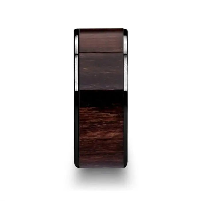 DION Flat Black Ceramic Ring Highly Polished Black Walnut Wood