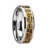 Adrienne Tungsten Wedding Ring Cheetah Print Animal Design Inlay Beveled 6mm & 8mm