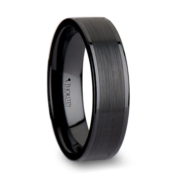 ADWIN Pipe Cut Black Ceramic Ring Brushed Center & Polished Edges 4 mm ...