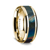 Aegeus 14K Yellow Gold Wedding Ring with Spectrolite Inlay Beveled Edges - 8mm